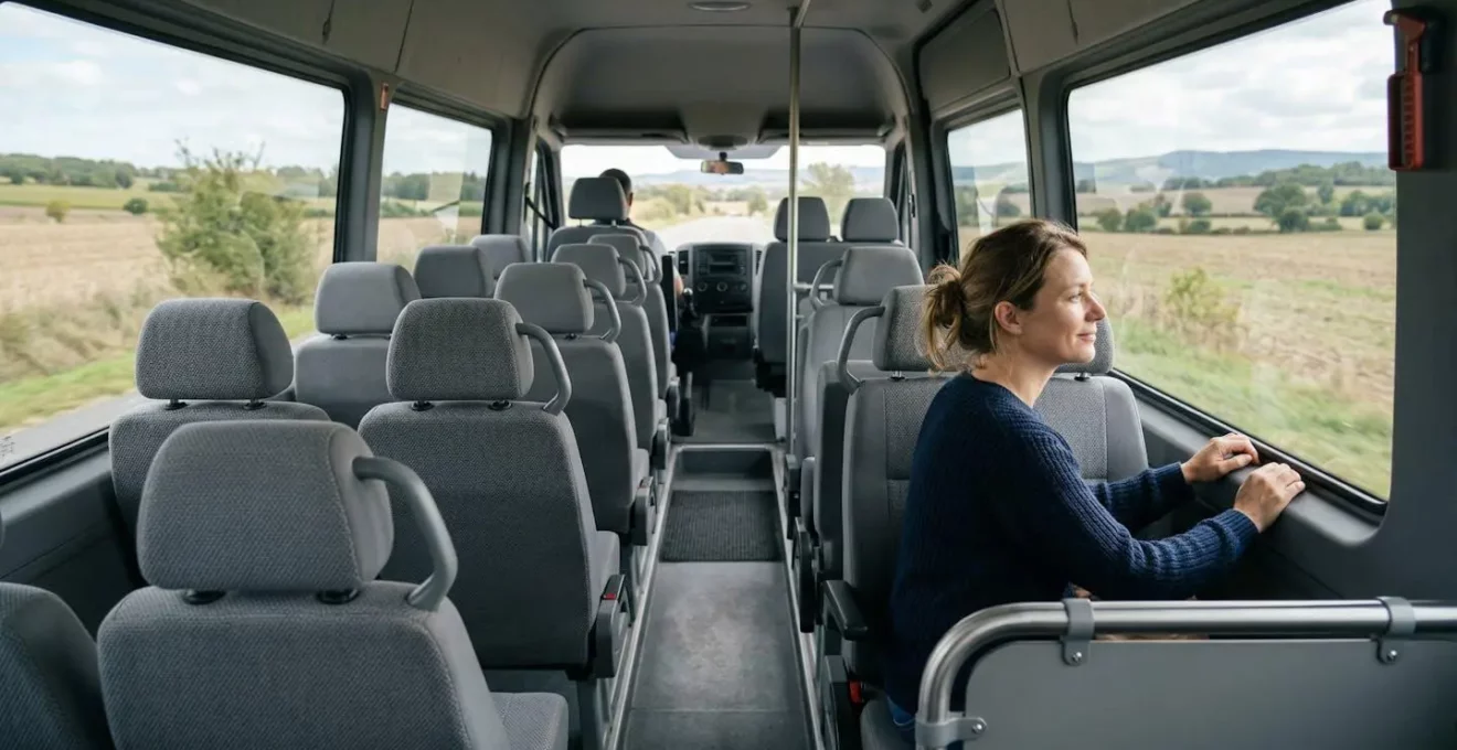 Intérieur confortable de navette avec sièges et climatisation pour transfert aéroport