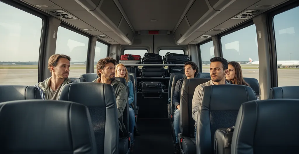 Passagers et bagages à bord navette transfert aéroport Roissy