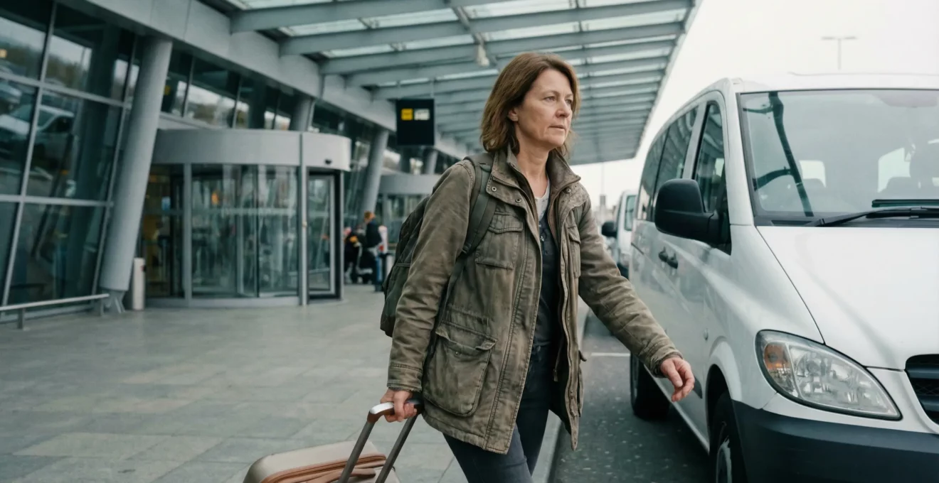 Voyageur avec valise marchant vers navette aéroport CDG